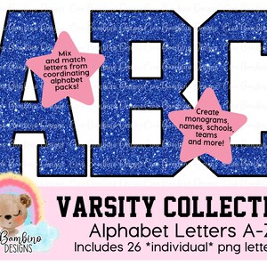 Royal Blue Glitter Alphabet Pack /Glitter Varsity Letters A - Z for Sublimation Designs, Sports Letters , Shirts, Sticker / INSTANT DOWNLOAD