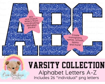 Royal Blue Glitter Alphabet Pack /Glitter Varsity Letters A - Z for Sublimation Designs, Sports Letters , Shirts, Sticker / INSTANT DOWNLOAD
