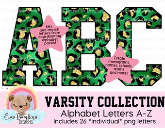 Groene metallic folie met gouden glitter luipaardprint alfabetpakket / Alphapack / letters A - Z voor sublimatieontwerpen / INSTANT DOWNLOAD