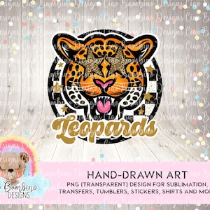 Leopards Mascot PNG for Sublimation Designs, Stickers, School Spirit Shirt | Preppy Mascot Shirt Clip Art | Gold & Black | Instant Download