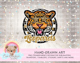Leopards Mascot PNG | Gold + Black Leopard School Spirit Design | Preppy Retro Mascot PNG | Sublimation & DTF Design | Instant Download