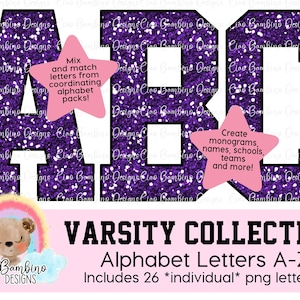 Dark Purple Glitter Alphabet Pack /Glitter Varsity Letters A - Z for Sublimation Designs, Shirts, Transfers, Tumblers / INSTANT DOWNLOAD