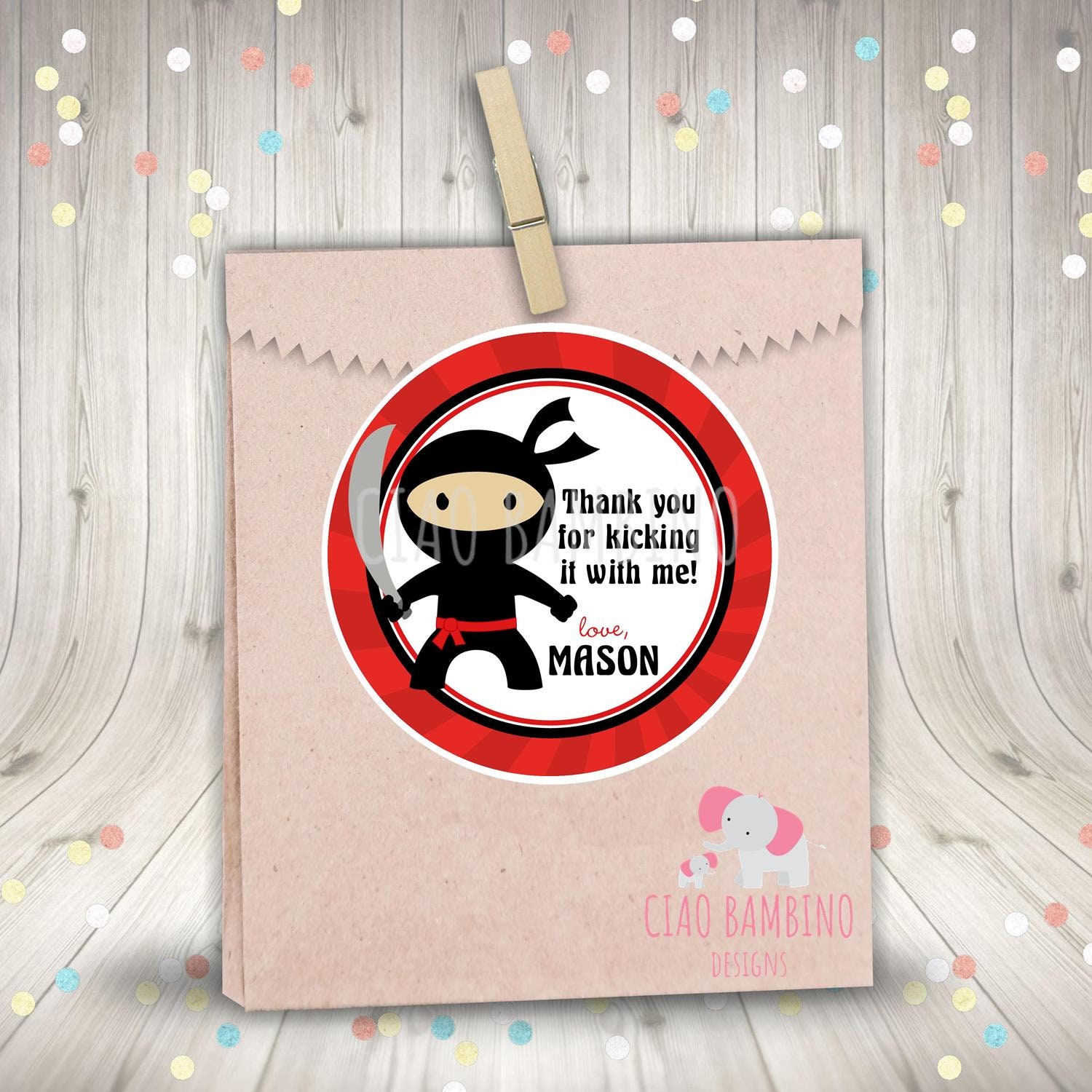 Ninja Favor Tags or Stickers for Ninja Birthday Party / Red Etsy