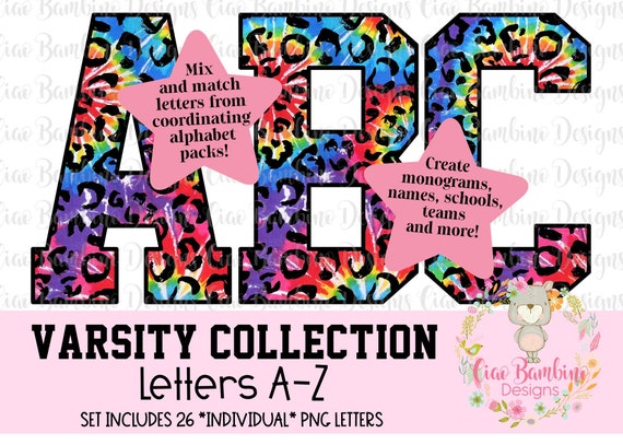 rainbow tie dye leopard print alphabet pack varsity letters etsy australia