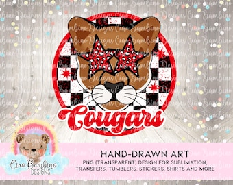 Cougars Mascot PNG for Sublimation Designs, Stickers, School Spirit Shirt | Preppy Mascot Shirt Clip Art | Cougar Pride | INSTANT DOWNLOAD
