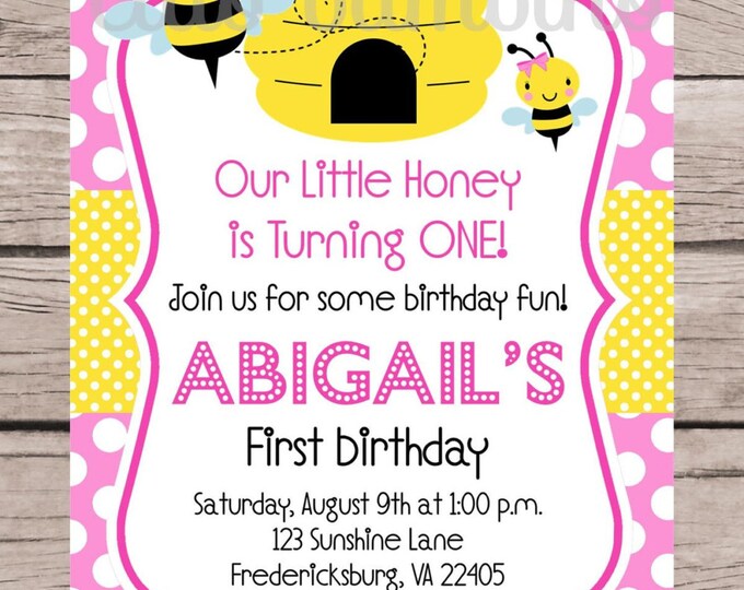 PRINTABLE Pink Bumble Bee Birthday Party Invitation / Personalized ...