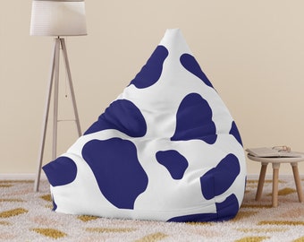 Blue Cow Print Bean Bag Chair Cover for Kids Teens and Adults Dorm Room Decor Fun Easy to Clean Chair Cover for Kids Room Retro Decor