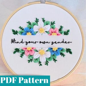 Mind Your Own Gender Embroidery Pattern PDF Download