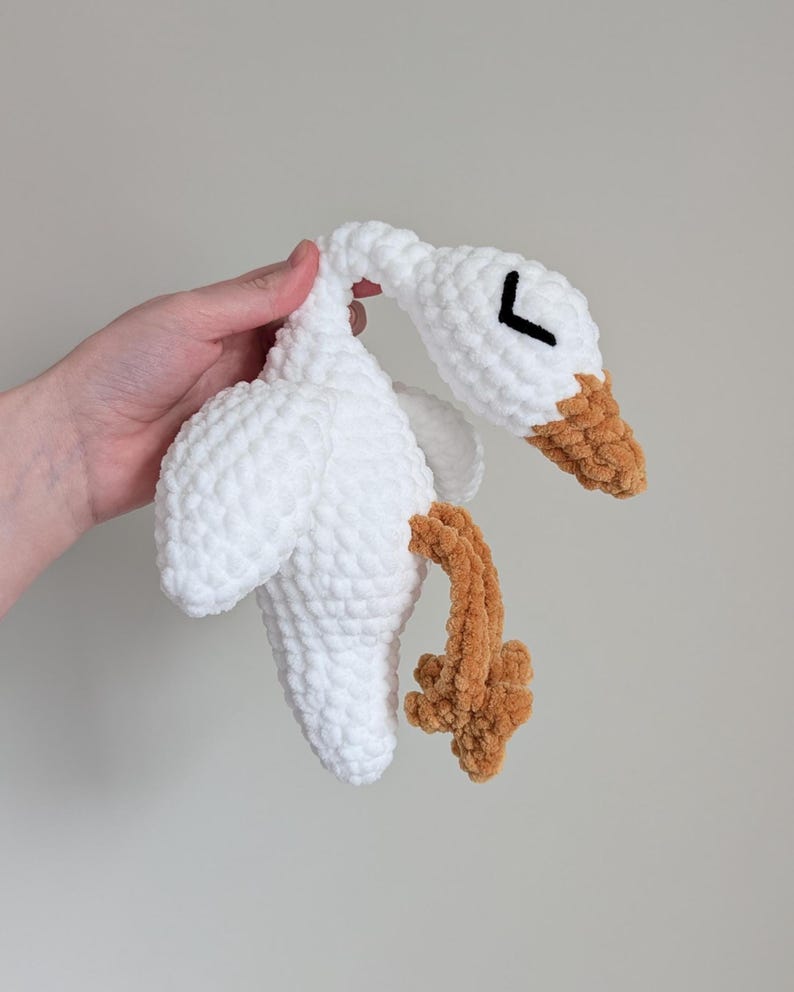 Handmade Crochet Goose or Mallard Duck Plushie, Sleepy Huggable Toy, Snuggly Little Baby Shower Gift made with Embroidered Eyes image 7