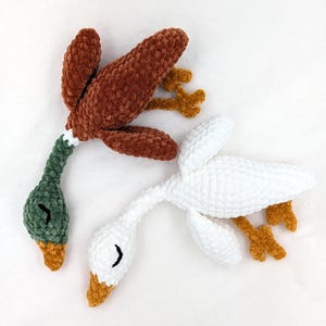 Handmade Crochet Goose or Mallard Duck Plushie, Sleepy Huggable Toy, Snuggly Little Baby Shower Gift made with Embroidered Eyes image 6