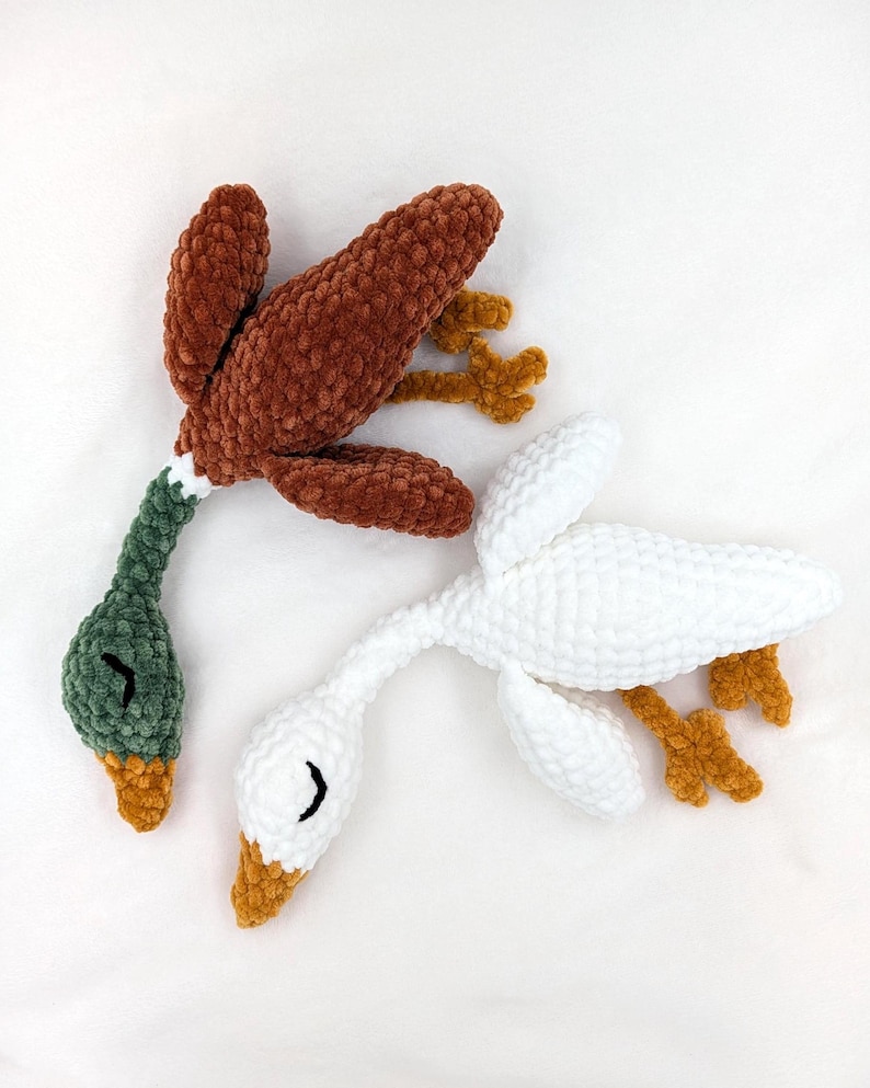 Handmade Crochet Goose or Mallard Duck Plushie, Sleepy Huggable Toy, Snuggly Little Baby Shower Gift made with Embroidered Eyes image 6