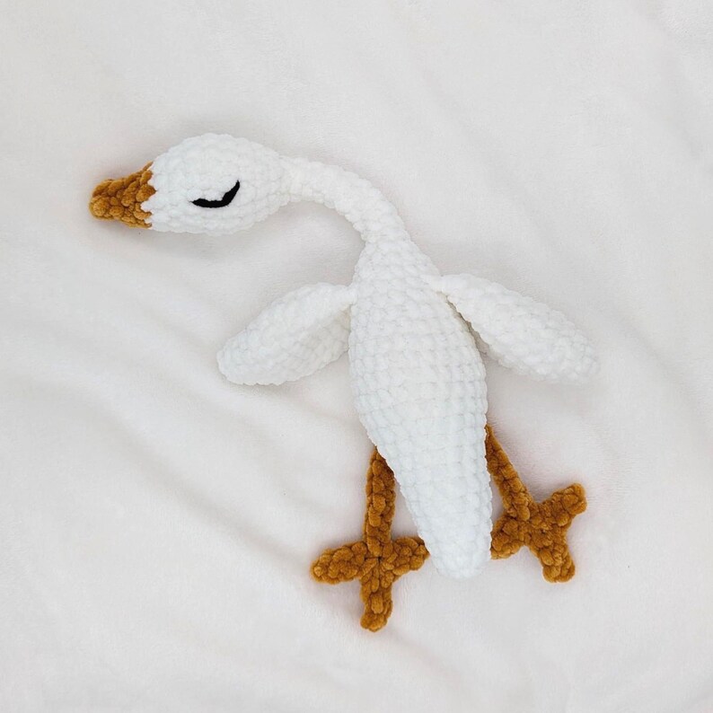 Handmade Crochet Goose or Mallard Duck Plushie, Sleepy Huggable Toy, Snuggly Little Baby Shower Gift made with Embroidered Eyes White Goose
