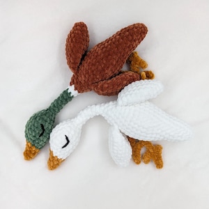 Handmade Crochet Goose or Mallard Duck Plushie, Sleepy Huggable Toy, Snuggly Little Baby Shower Gift made with Embroidered Eyes image 1