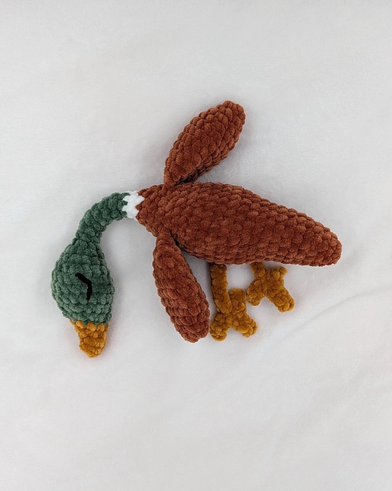 Handmade Crochet Goose or Mallard Duck Plushie, Sleepy Huggable Toy, Snuggly Little Baby Shower Gift made with Embroidered Eyes Mallard Duck