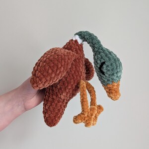 Handmade Crochet Goose or Mallard Duck Plushie, Sleepy Huggable Toy, Snuggly Little Baby Shower Gift made with Embroidered Eyes image 4