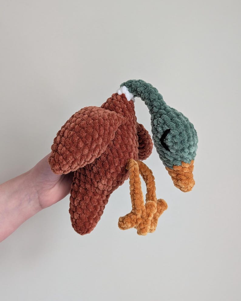 Handmade Crochet Goose or Mallard Duck Plushie, Sleepy Huggable Toy, Snuggly Little Baby Shower Gift made with Embroidered Eyes image 4