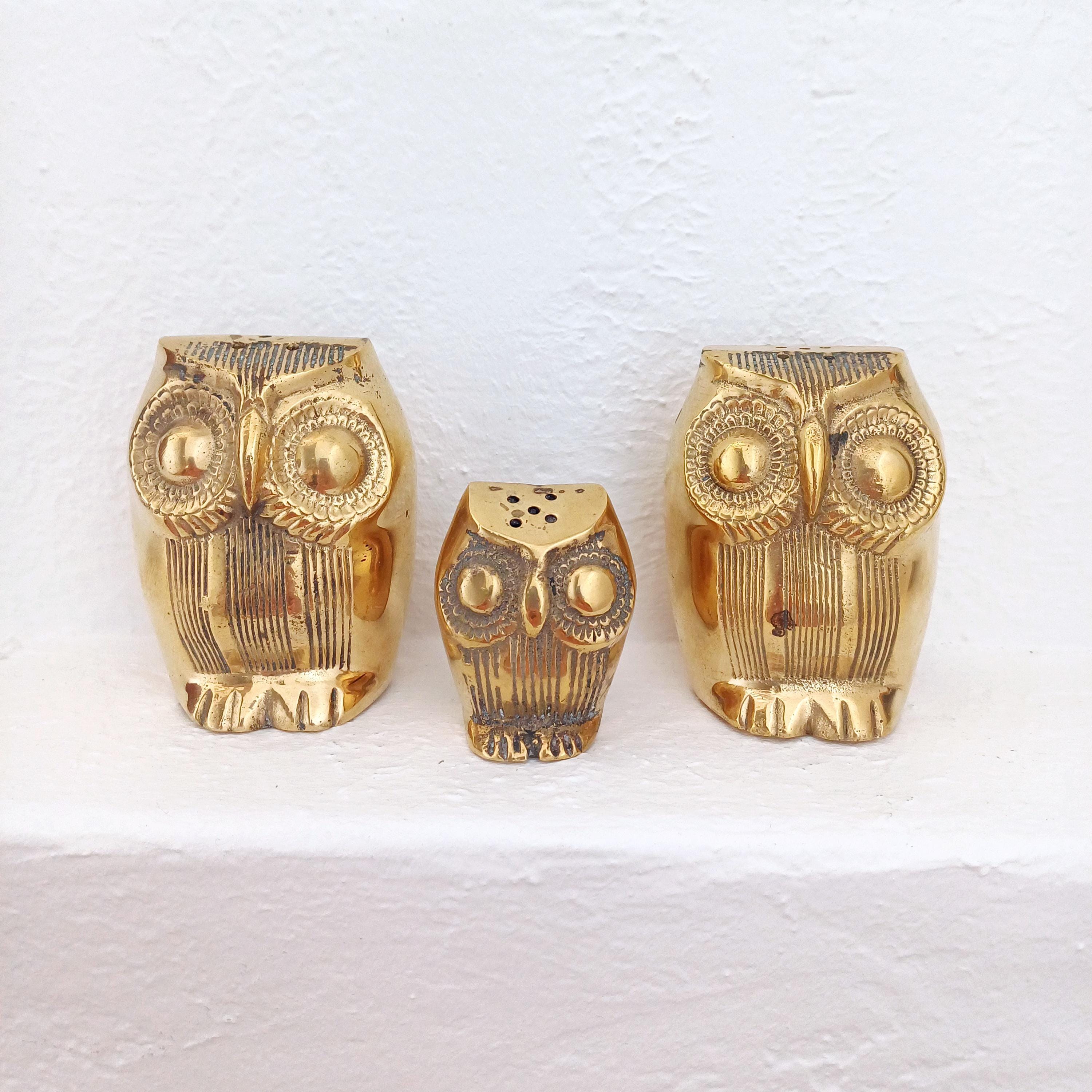 Vintage Brass Owl Figurines – Faux Salt Shaker Family Trio