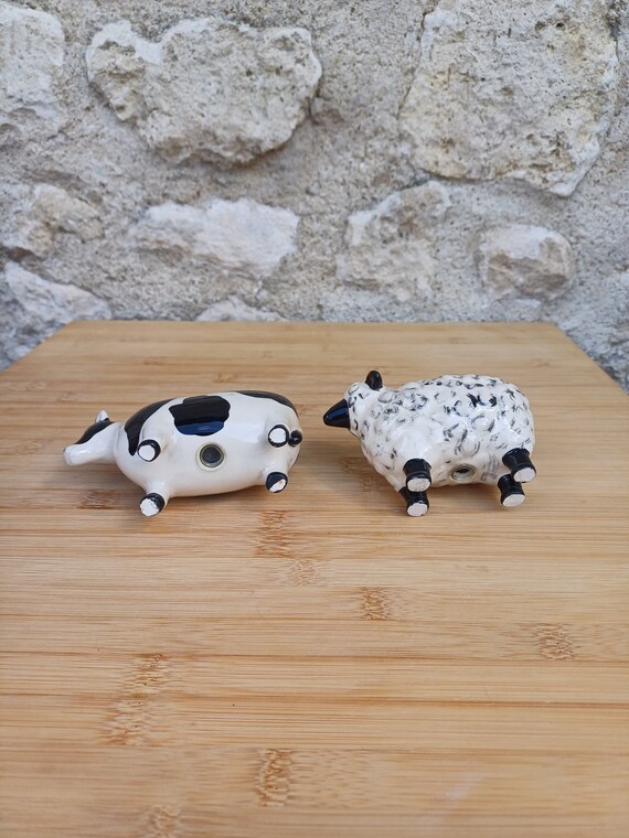 2 Pots à Condiments En Céramique Forme Animaux (coq Et Poule) - Taille 9x8x6,5 Cm Et 7,5x7x6 Cm - Pour Sel, Poivre, épices - Déco Cuisine - 3