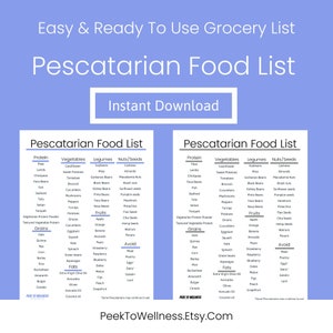 Lista de alimentos pescatarianos, a base de plantas, vegetariano, salud / compras de comestibles, preparación de comidas, plan de comidas / descarga digital instantánea, PDF, imprimible