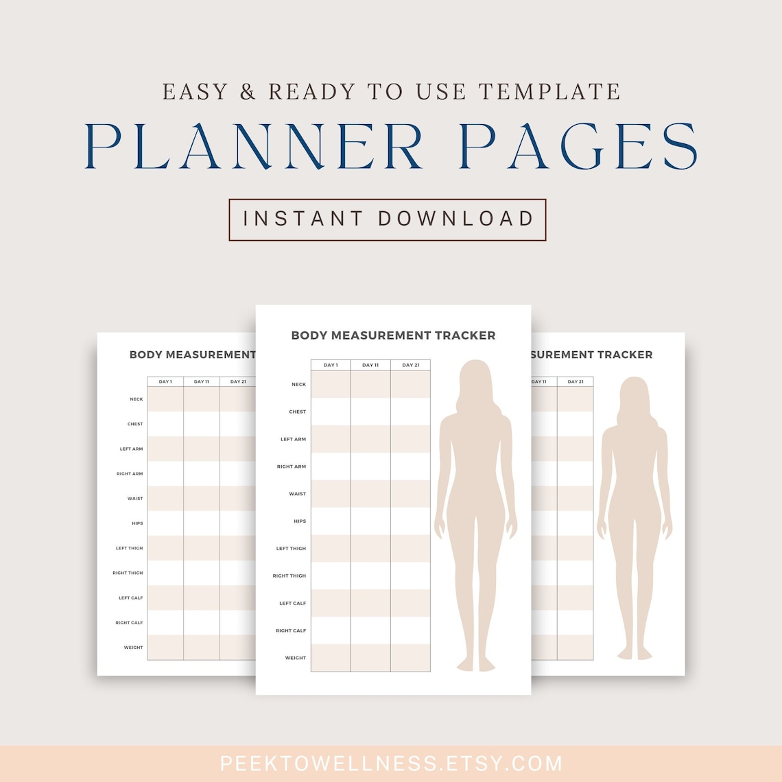Printable Body Measurements Tracker, Measurement Chart, Weight Gain and ...