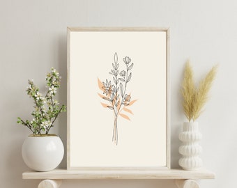 Boho Love Art Print, Woman Line Art, Flower Wall Art, Boho Floral ...