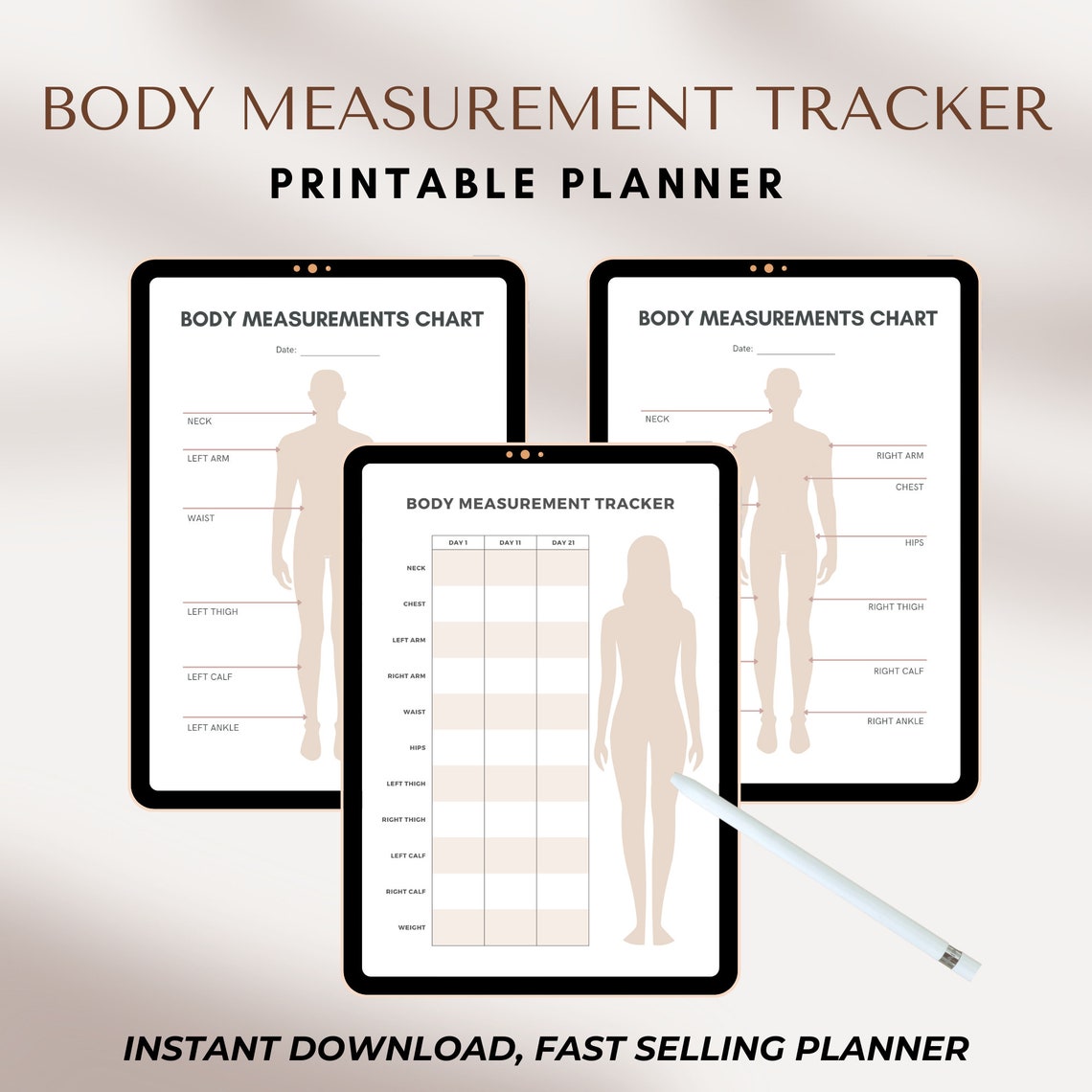 Printable Body Measurements Tracker, Measurement Chart, Weight Gain and ...