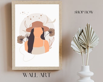 Boho Love Art Print, Woman Line Art, Flower Wall Art, Boho Floral ...