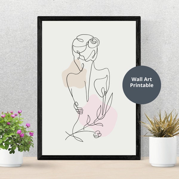 Printable Wall Art, Abstract Boho Art Print, Living Room Print, Digital Mid Century Modern Line Art Print, Wall Decor Download Art