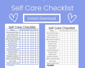 Self Care Checklist, Self Love, Mental Health, Wellness | Mindfulness, Self Care Routine, Journal |Instant Digital Download, PDF, Printable