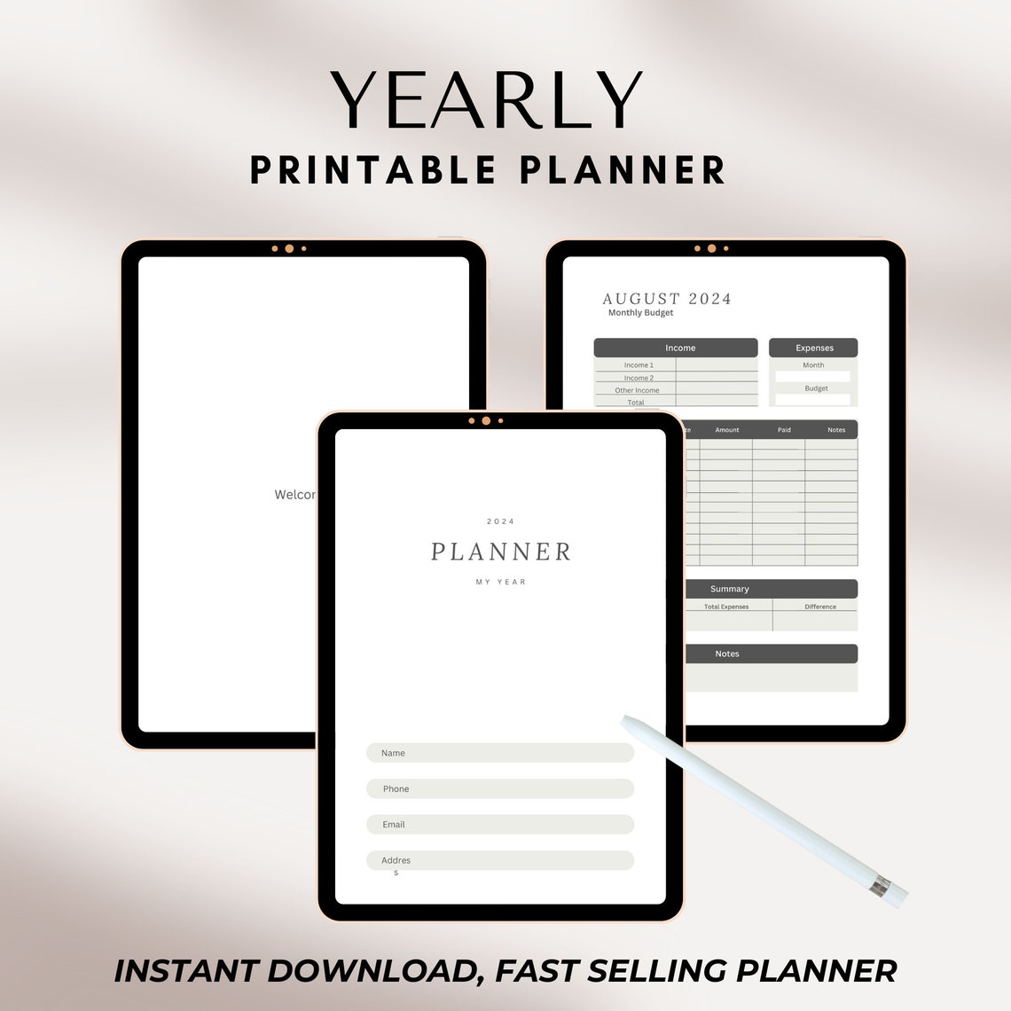 Full Year Calendar 2024, 2024 Monthly Planner, 2024 Yearly Calendar ...