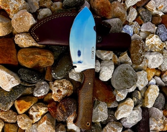 Messer für das perfekte Jäger Geschenk | Braunes Micarta mit schwarzer Fibereinlage und Edelstahl 12C27 | Jagdmesser mit Lederscheide