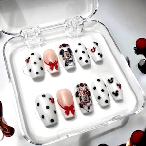FREE SHIPPING Mickey and Minnie inspired- handmade gel press on nails