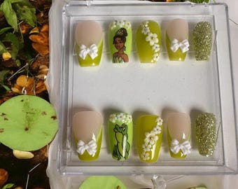 FREE SHIPPING Disney inspired Princess and the frog handmade gel press on nails