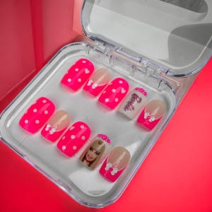 FREE SHIPPING hot pink Barbie gel press on nails. Handmade nails