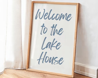 Willkommen im Haus am See Typografie Art Print - Lakehouse Wall Art, Dekor, Küstendekor, See Vintage Wandkunst, Sommer See Küstenkunst