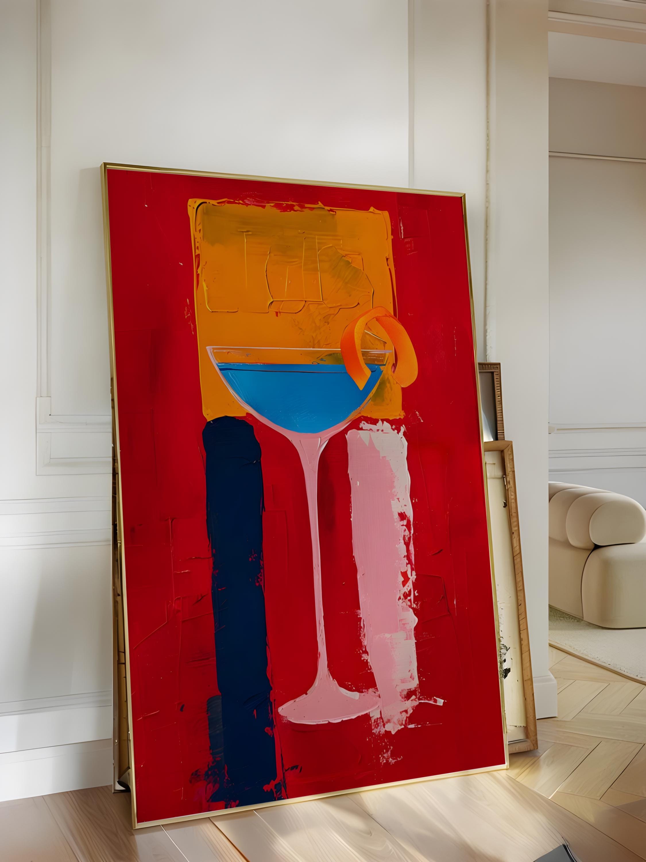 Vibrant Abstract Cocktail Painting Wall Art - Martini Glass Digital ...