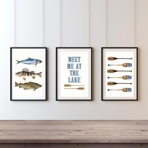 Meet Me At The Lake Printable Wall Art Set – Lakehouse DIGITAL Prints, Lakehouse Decor, Coastal Wall Art Set, Fish Wall Art, Lake Wall Art