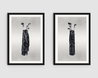 Vintage Golf Bag Wall Art Duo | Black & White Golf Decor Set, Golf Caddy Poster Prints, Modern Sports Artwork, Golf Club Home Office Decor