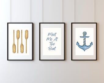 Lake Zitat Wand Kunst 3er-Set - Lakehouse Drucke, Lakehouse Wanddekoration, See Tage, treffen mich am Boot Lake House Geschenk, digitaler Download