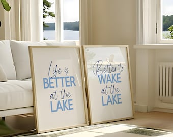 Lake House Wall Art Duo-Set - Better to Wake at the Lake Prints, Das Leben ist besser am See Dekor, Lakehouse Digital Download Art Set