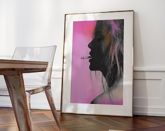 Pink Editorial Kate Moss Wall Art | Fashion Print, Iconic Model Poster, Chic Aesthetic Decor, Retro Vogue Style, Digital Download Artwork