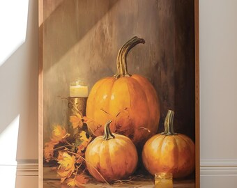 Vintage Pumpkin Printable Art, Rustic Fall Thanksgiving Print, Vintage Fall Wall Decor, Country Autumn Wall Print, Digital Download