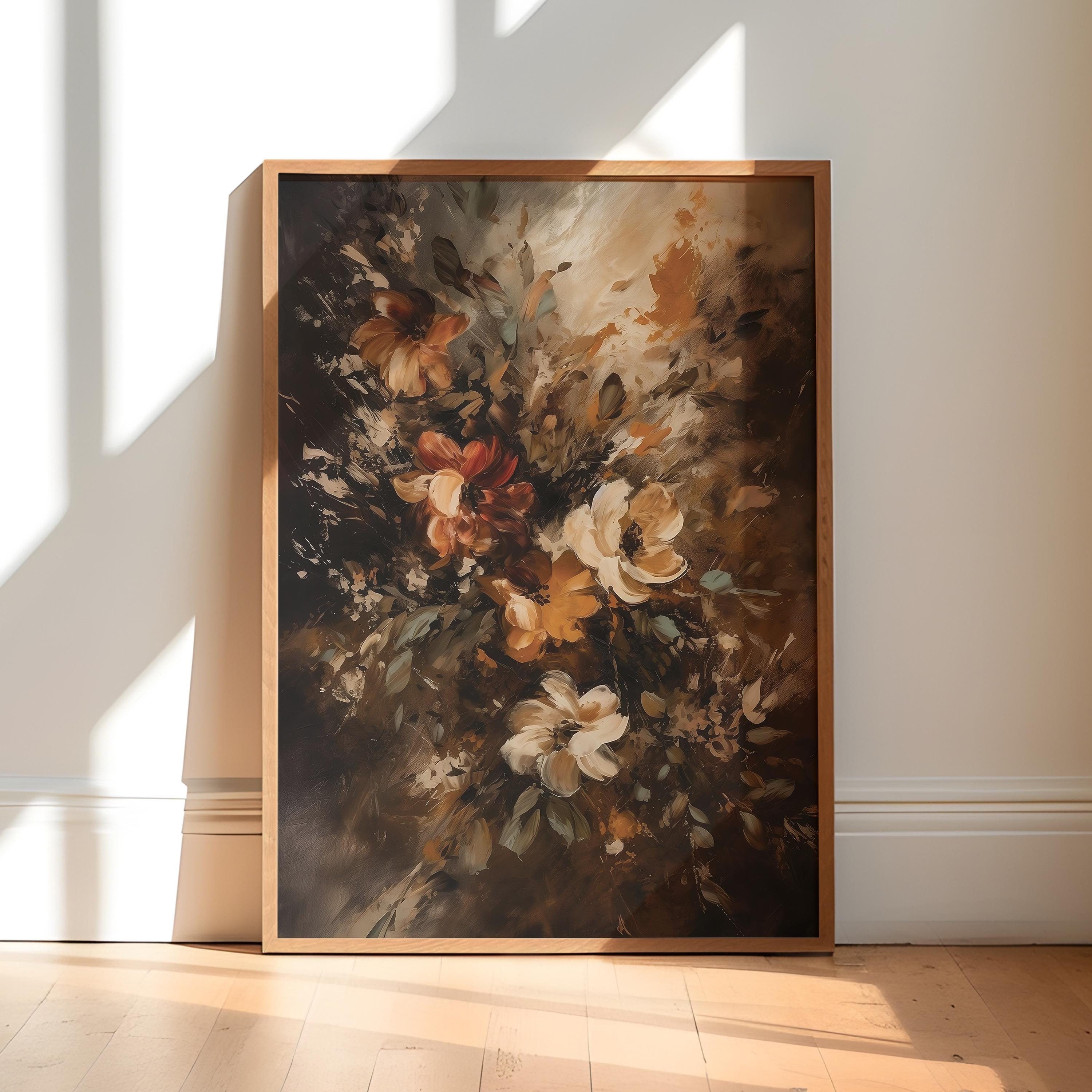 Vintage Fall Floral Print, Dark Botanical Painting, Moody Wall Art, Thanksgiving Print, Digital Download