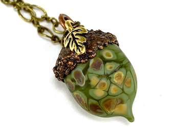 Glass acorn pendant, sweater weather necklace, nature girl gift, oak tree acorn necklace, fairy core, goblin core, cottage core aesthetic