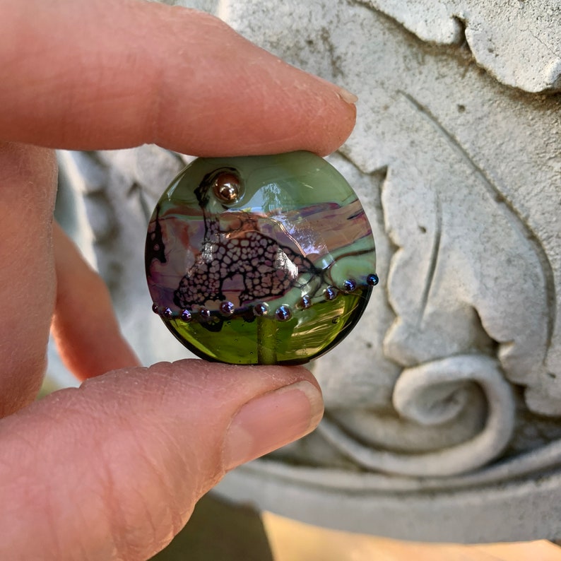 Green and Purple Floral Focal Bead by Patty Lakinsmith