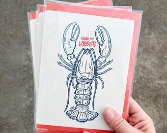 A7 - You&#39;re My Lobster Blank Greeting Card | Handmade, Illustration, Love, Partner, Friends Quote, Valentines, Anniversary, Lobster