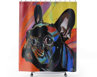 Pop Art inspirierter Duschvorhang mit französischer Bulldogge