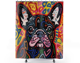 Pop Art inspirierter französische Bulldogge Duschvorhang