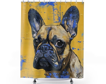 Von der Kunst inspirierter Duschvorhang mit französischer Bulldogge