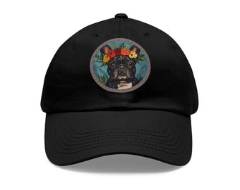 Op kunst geïnspireerde papa-hoed met Frans Bulldog-ontwerp bedrukte veganistische lederen patch (rond)
